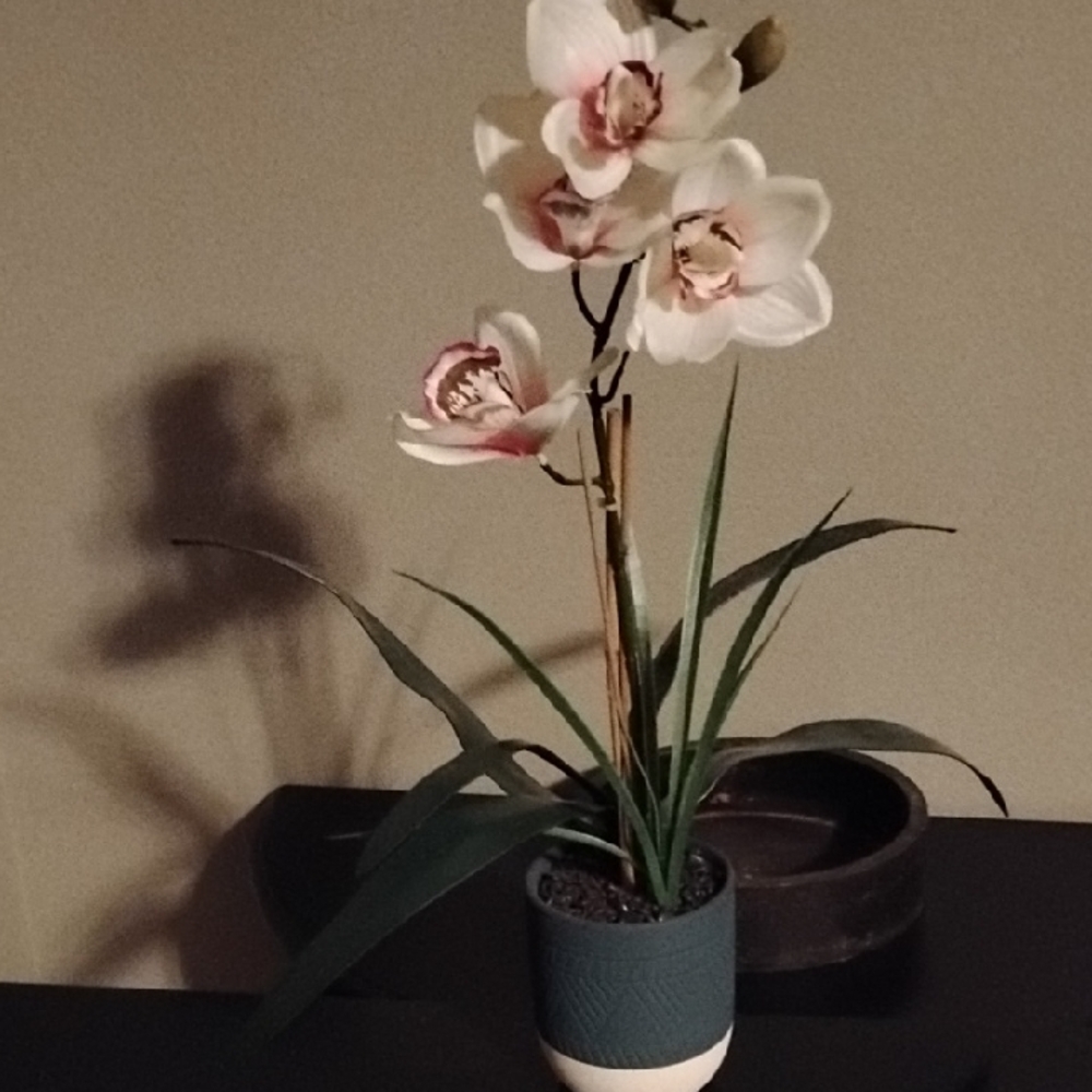 White and Blue Faux Floral Accent Orchid